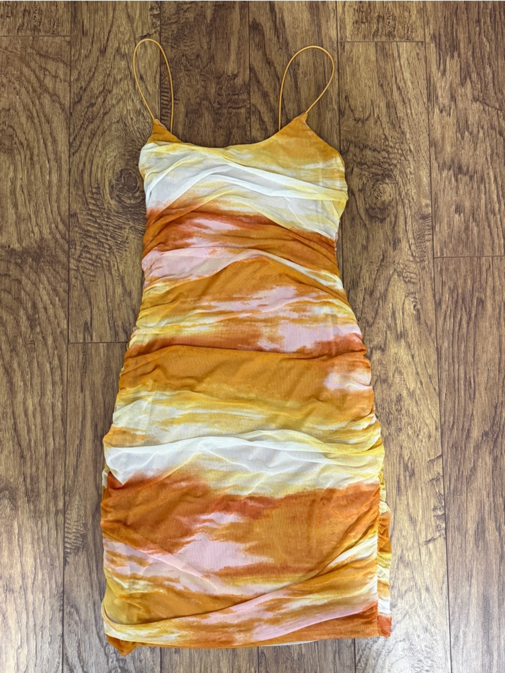 Yellow Orange Strapless Summer Mini Beach Dress